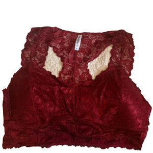 zenana bralette Racerback Plus Size Lace Burdundy Padded Wireless Bra